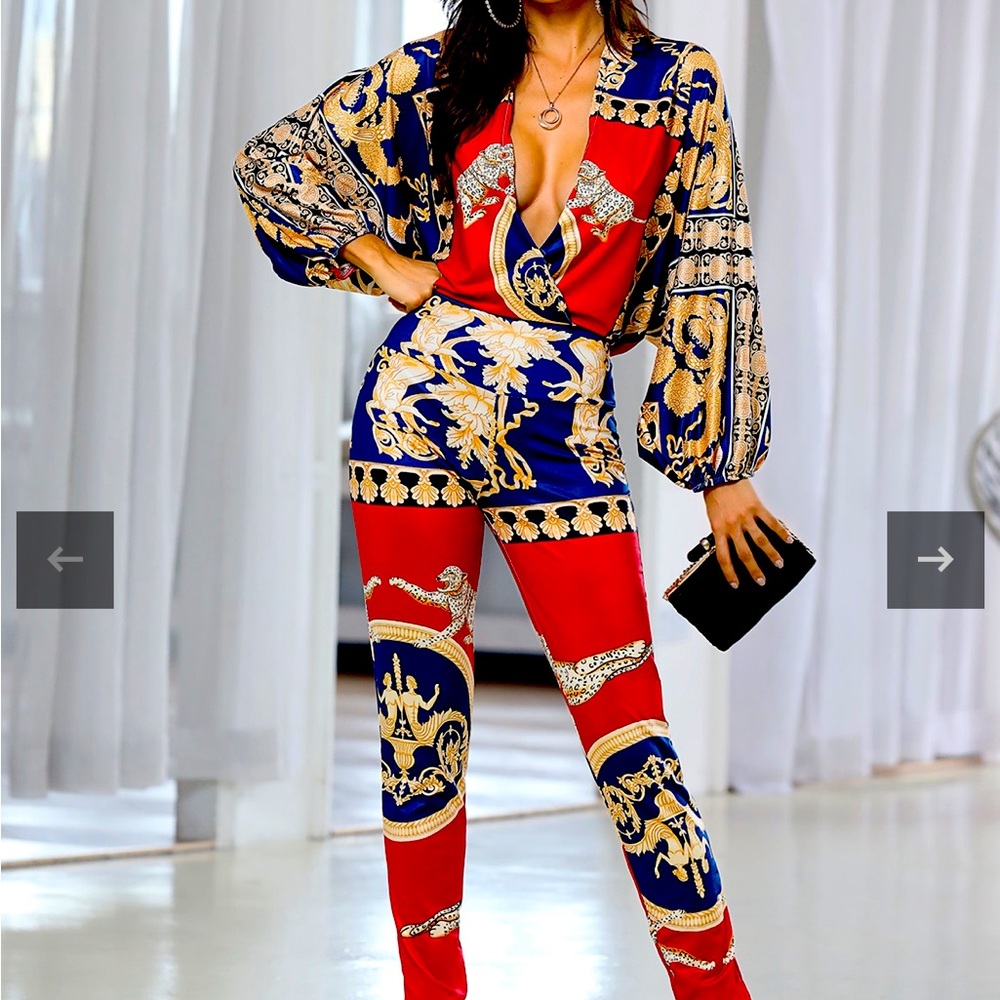 NWT Host Pick Exotic Print Lantern Sleeve Jumpsuit Juniors’ Size XL